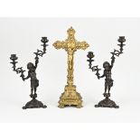 Two antique candlesticks + Holy cross