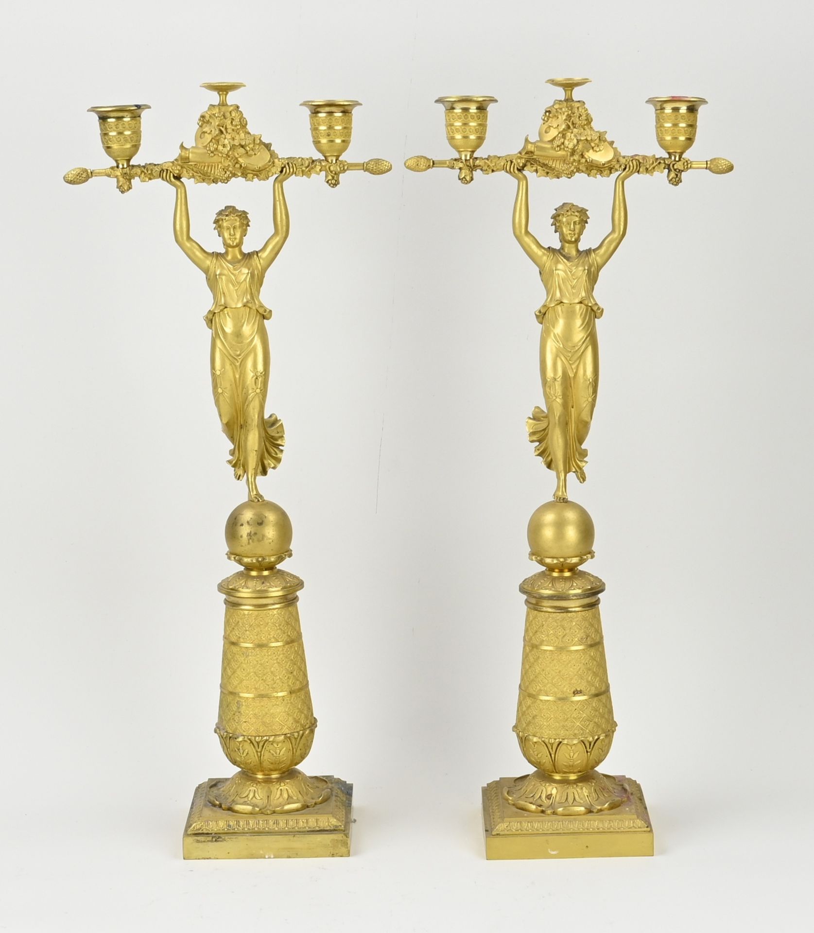 Two French Empire candlesticks, H 49 cm.
