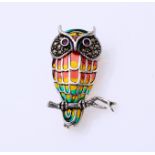 Silver brooch/pendant, owl with enamel