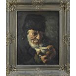 Unsigned , honored , Man with fur hat and cup of soup