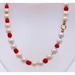 Necklace of pearls and red coral