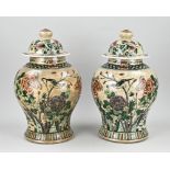 Pair of antique Chinese Familie Verte lidded pots, H 42 cm.