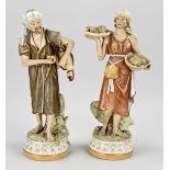 Two antique Royal Dux figures, H 37 - 38 cm.