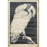 Original woodcut Anton Pieck, Owl on branch