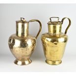 Two antique brass milk jugs, 1900