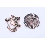 2 Silver Art Nouveau pendants/brooch