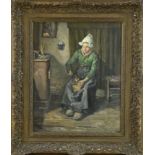 H. Weegewijs , Coffee -grinding peasant woman in interior