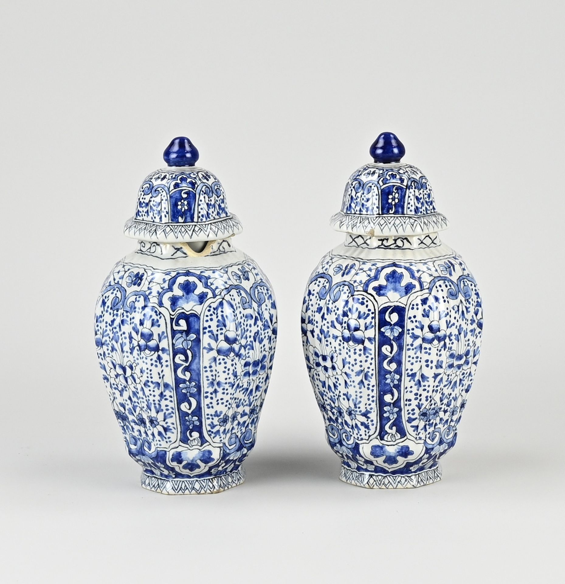 Two antique Makkumer lidded vases, 1880