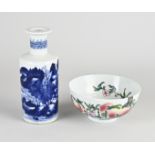 Chinese bowl + roll vase