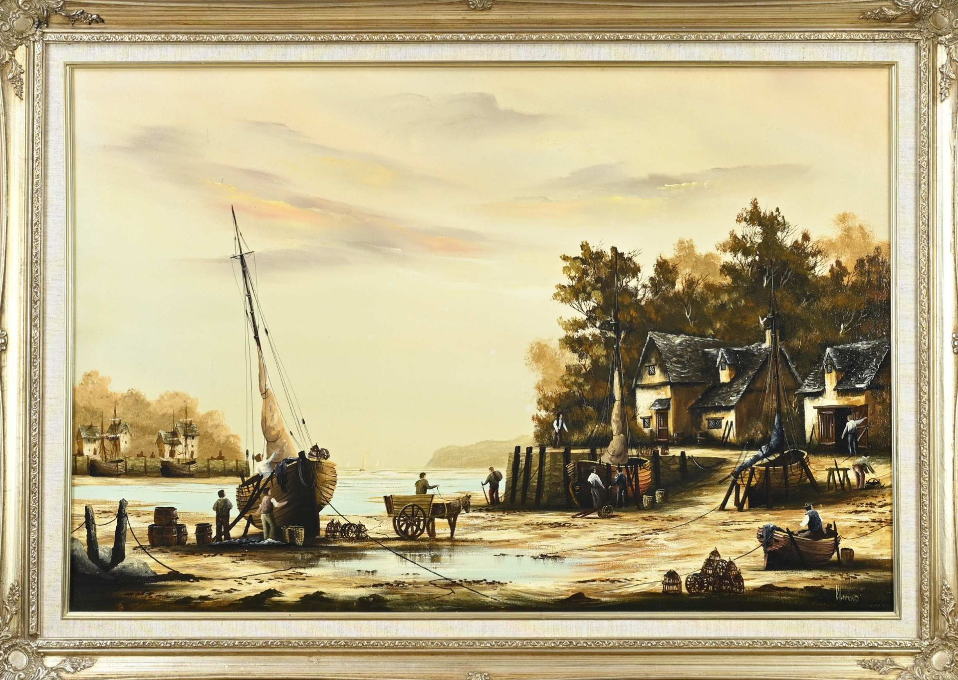 K. Hammond, River View with Boats and Figures