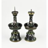 Two antique Japanese/Chinese cloisonne candlesticks, H 30 cm.