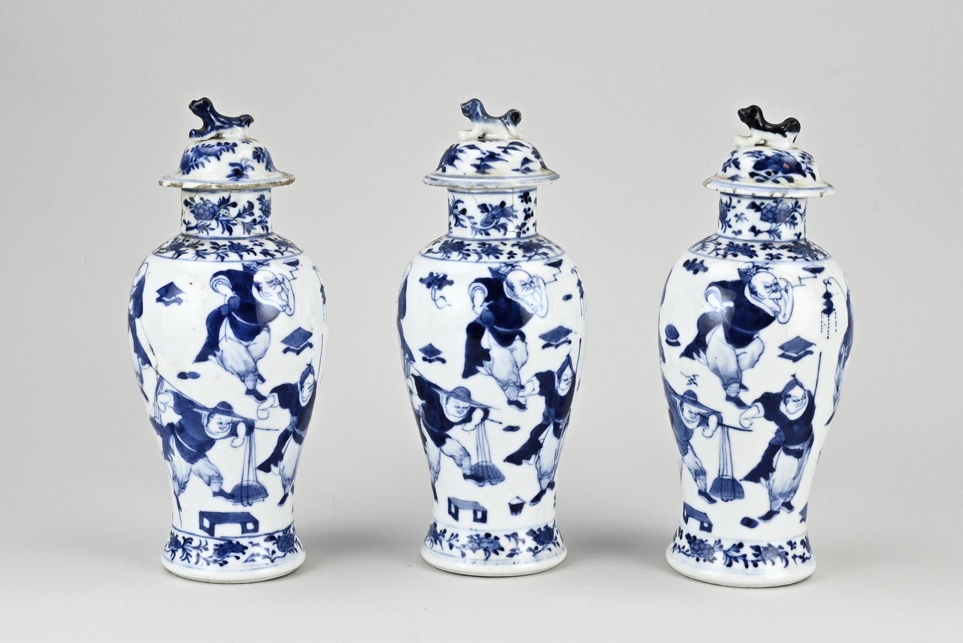 Three 18th - 19th century Chinese lidded vases, H 23 cm. - Image 2 of 3