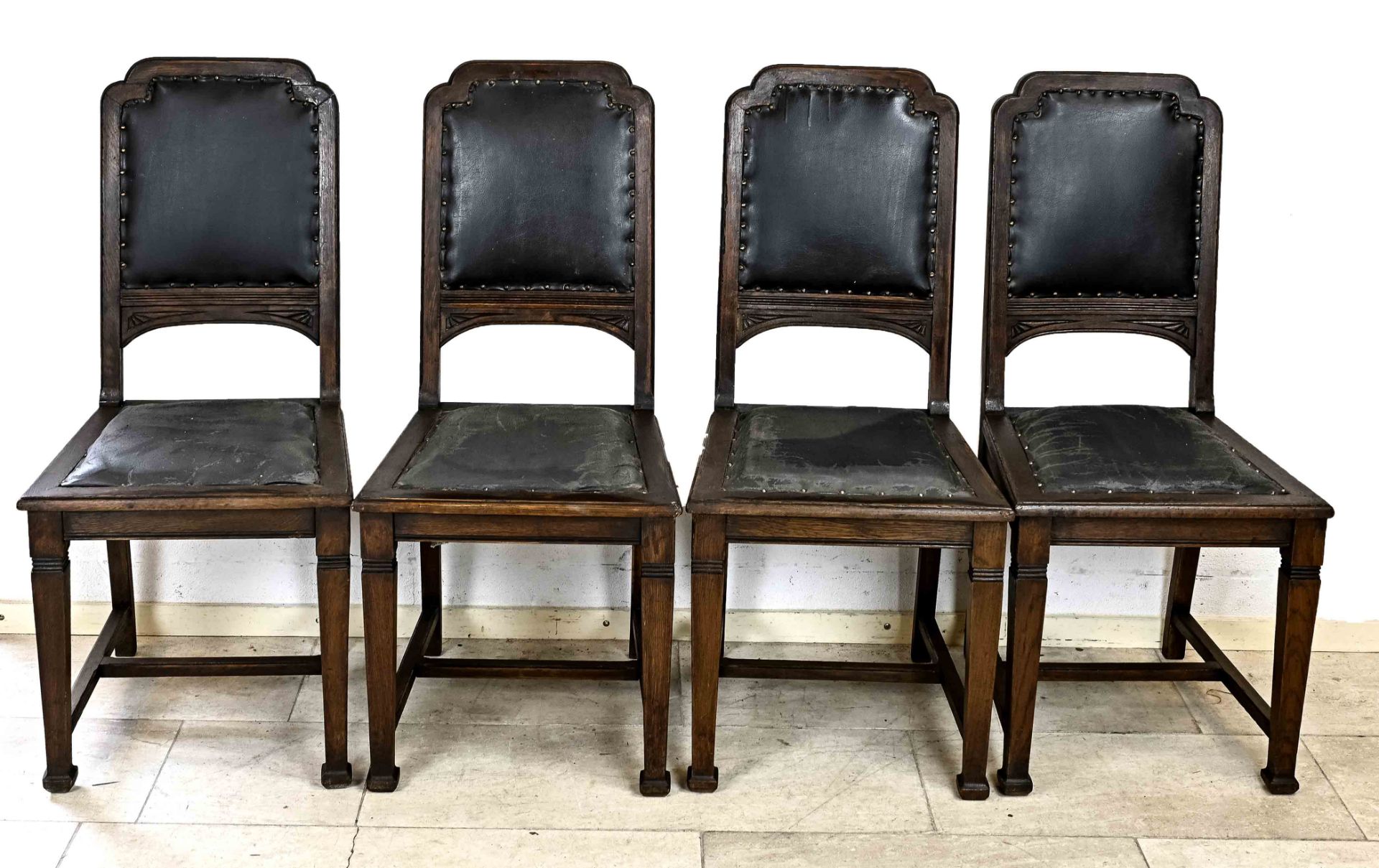 Four antique oak chairs, 1910