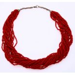 Necklace with red corals, multi-row