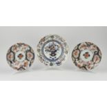 Three 18th century Japanese Imari plates Ø 20 - Ø 24 cm.