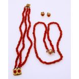 Set of jewelry with gold and red coral