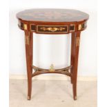 Oval side table with intarsia