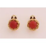 Gold ear studs (blood coral)