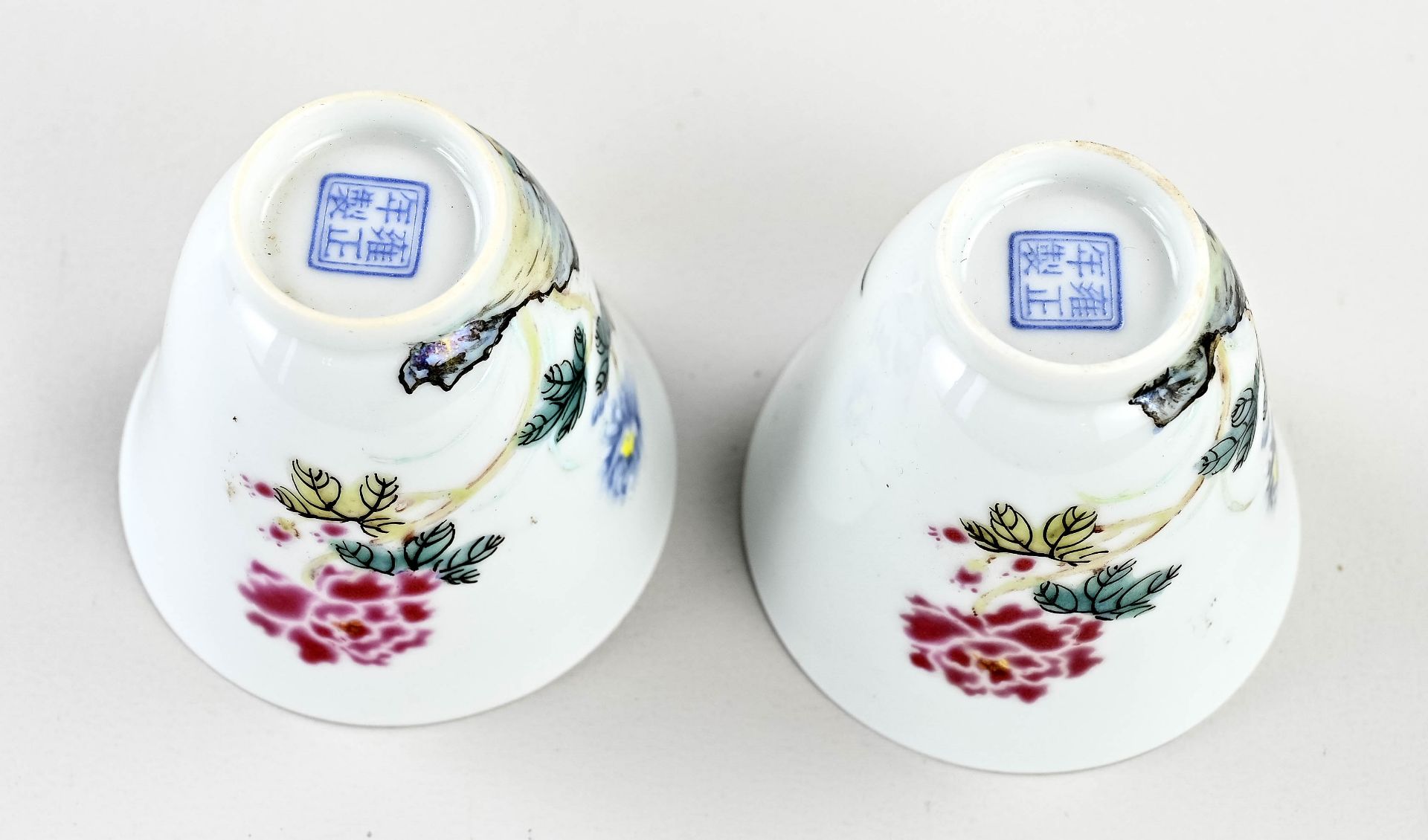 Two Chinese Family Rose cups Ø 6.5 cm. - Image 2 of 3