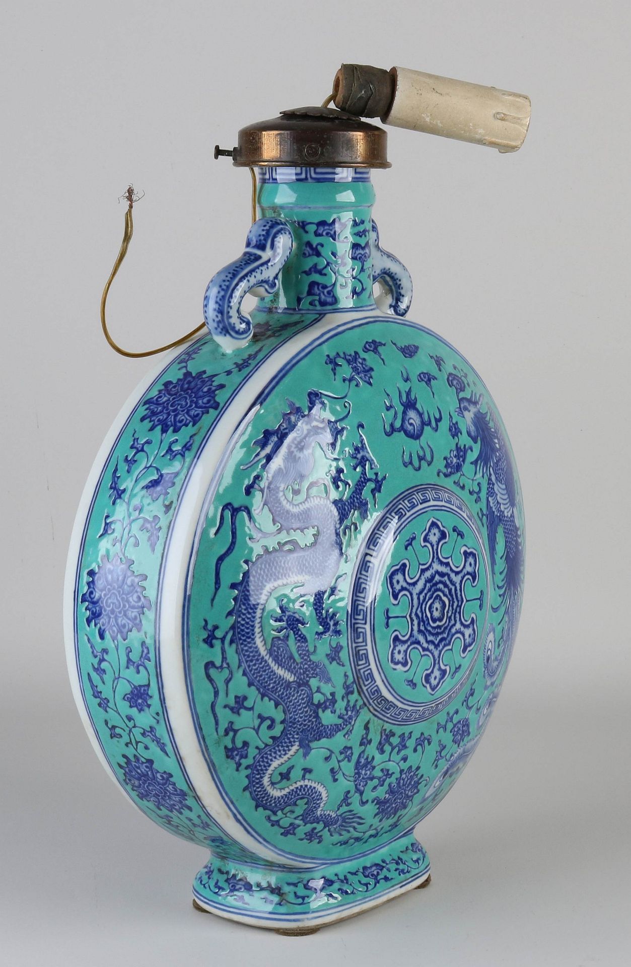 Chinese moon vase (lamp), H 35 cm. - Image 3 of 3