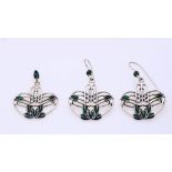 Silver pendant and ear studs , Art Deco