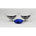2 Silver spice trays with blue glass