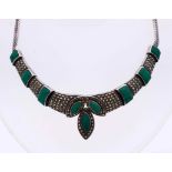 Silver necklace with malachite