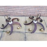 Pair of 1970 Propeller Light Fittings in Teak and Brass