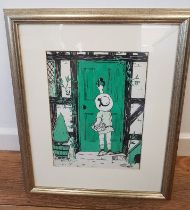 Dorothy Darnell framed, glazed and signed pen and ink Picture titled "The Visitor"