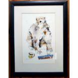 Janice Gray Mixed Media Picture of Polar Bear with Label to Reverse