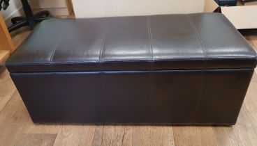 Black Leather-Effect Ottoman with hinged lid
