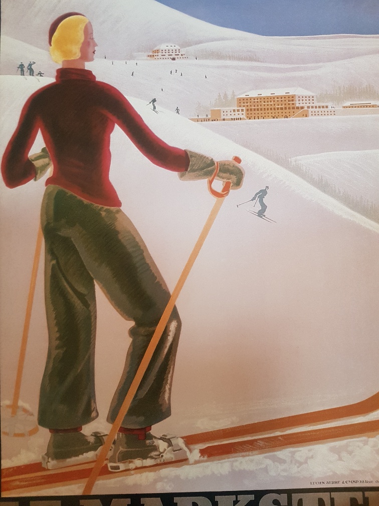 Large framed and glazed print of a vintage French ski poster for Le Markstein, 27 inches x 42 inches - Image 2 of 4
