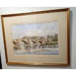 Franed and Signed Original Watercolour of Corbridge Bridge, Northumberland by Tom McDonald