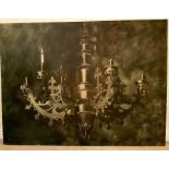 Very large oil on canvas of a Gothic Candelabrum after The Arnolfini Wedding by Jan Van Eyck.