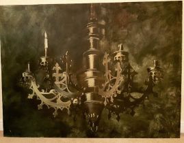 Very large oil on canvas of a Gothic Candelabrum after The Arnolfini Wedding by Jan Van Eyck.
