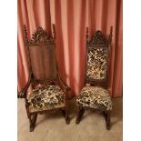 Pair of Large American Lodge Masonic Chapter Chairs, with carved crest rails and upholstered seats