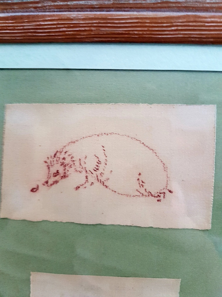 Norman Orr (Scottish glass engraver) sketches of hedgehog and badger, framed with label to reverse - Image 2 of 4