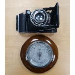 GEC Oak Aneroid Barometer plus an Ensign Bellows Camera