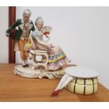 German Figural Display Piece together with German Trinket Bowl and Lid