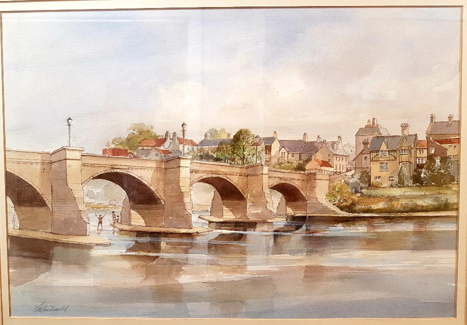 Franed and Signed Original Watercolour of Corbridge Bridge, Northumberland by Tom McDonald - Image 2 of 2