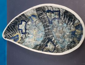 Rare Prudhoe Pottery of Northumberland Glazed Mussell-Shaped Dish with abstract design