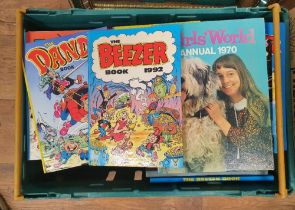 Crate of Vintage Children's Annuals including Beano Dandy etc