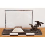 1940 French Art Deco Picture Frame in banded marble and spelter with original glass frame