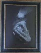 Karen Thompson North East Artist Framed and Signed Charcoal on Paper Study of Miner