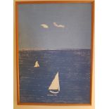 Original Canvas of Yacht at Sea by Jonathan Charles Beattie. Size is 34 inches x 25 inches