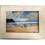 Stella Weaver Original Beach Scene Oil Painting, Framed and Signed by Artist.