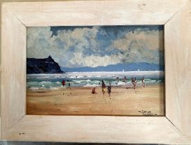 Stella Weaver Original Beach Scene Oil Painting, Framed and Signed by Artist.