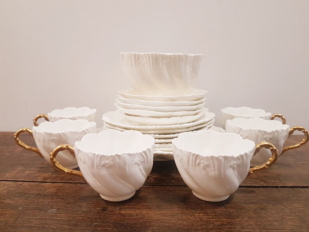 Coalport Raised Relief white Coffee Set with gold handles, dating to 1891, 19 pieces in total. - Image 3 of 4