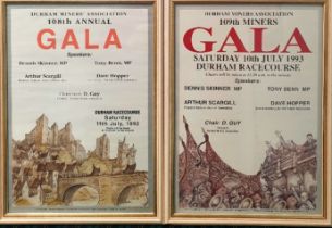 Pair of Framed and Glazed Durham Miner's Annual Gala Posters from 1992 and 1993, highly collectable