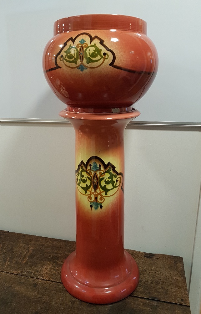 Victorian Ceramic Jardiniere and Stand with Art Nouveau Decoration. 36 inches in height. - Image 2 of 4